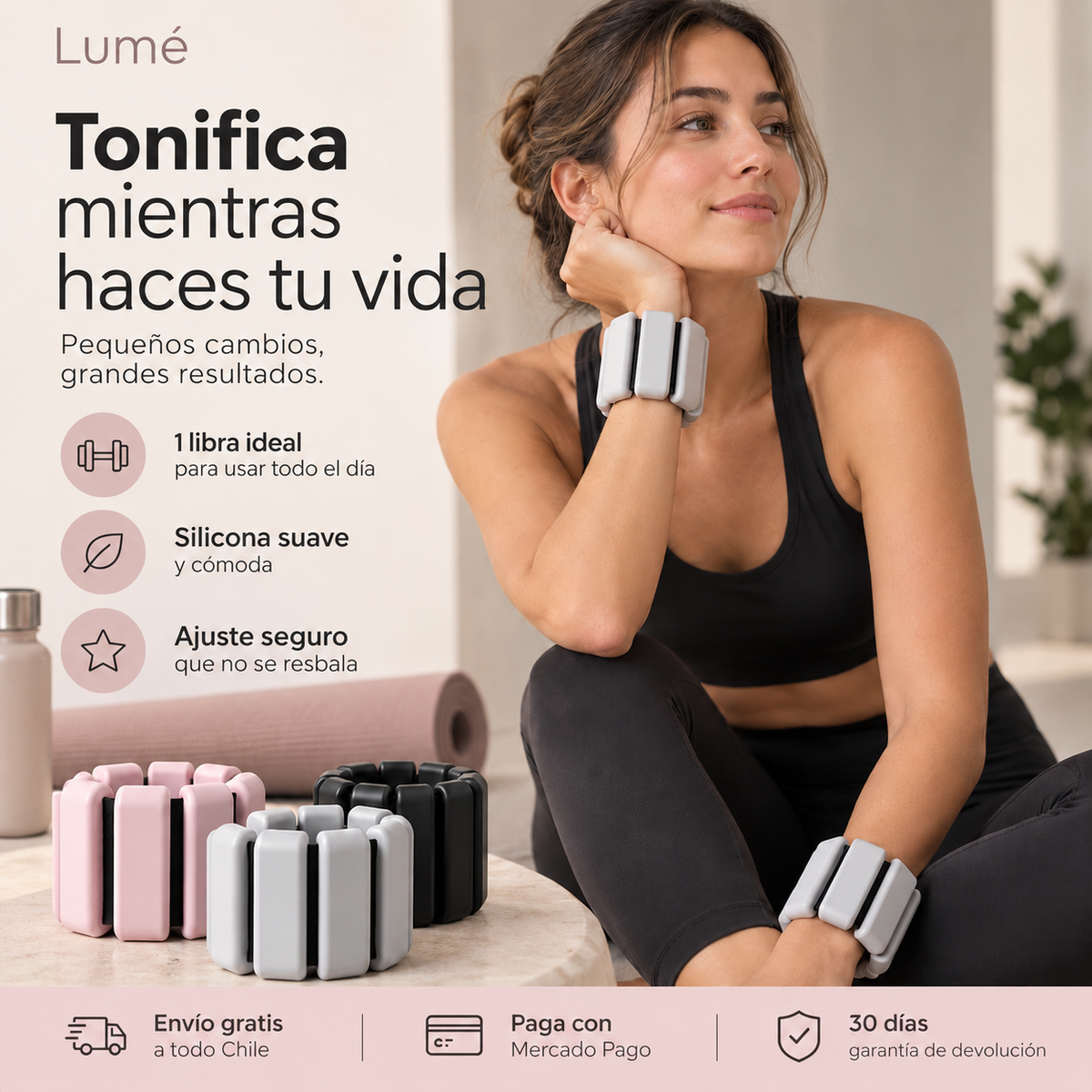Lumé - 2 Pesas de Silicona para Muñeca y Tobillo | Tonifica sin Gimnasio